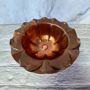 Vintage Gregorian Hand Hammered Copper Scalloped Edge Pedestal Bowl